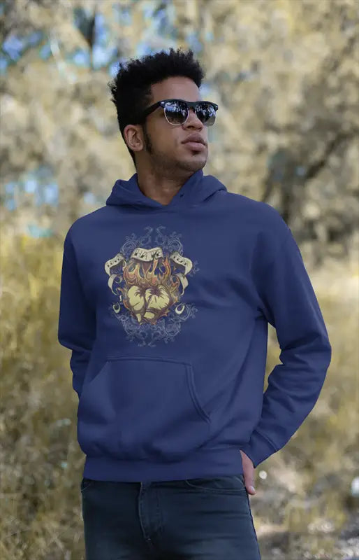 Mens Hooded SweatShirt BoxingArt - Royal Blue / XS